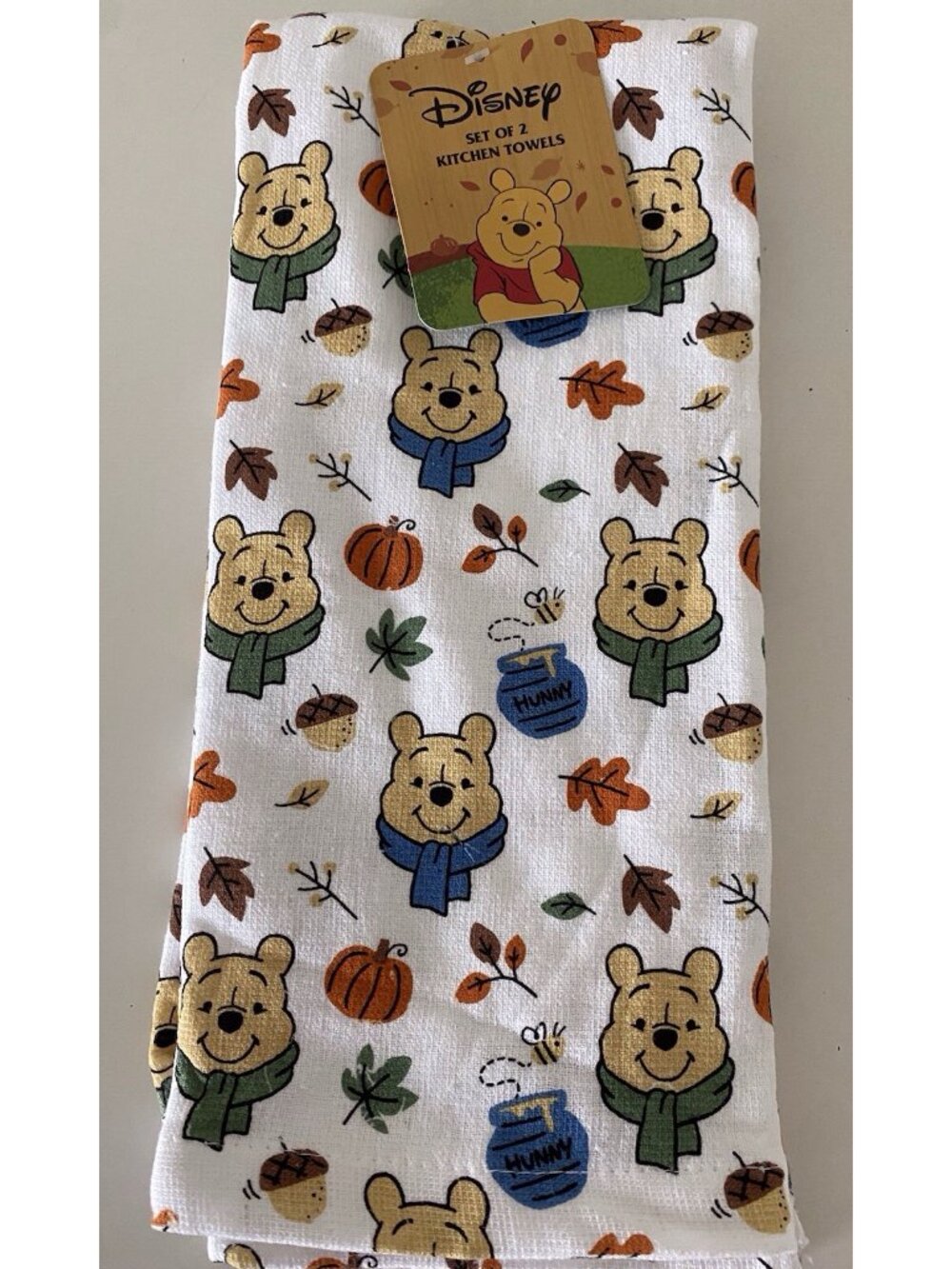 2 Pack Disney Winnie The Pooh Autumn Fall Leaves Acorns Kitchen Towels 16 X 26”